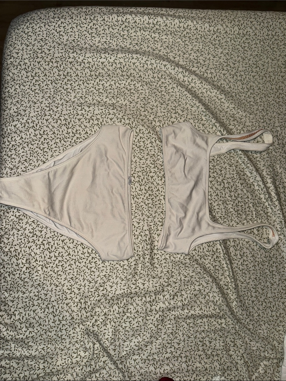 H&M White Ribbed Bandeau Bikini Top & High-Cut Bottom Set
